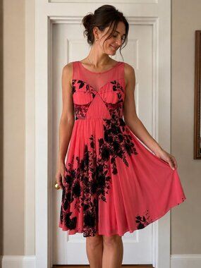 100% Silk-Printed Pink Anthropology Cocktail Dress
